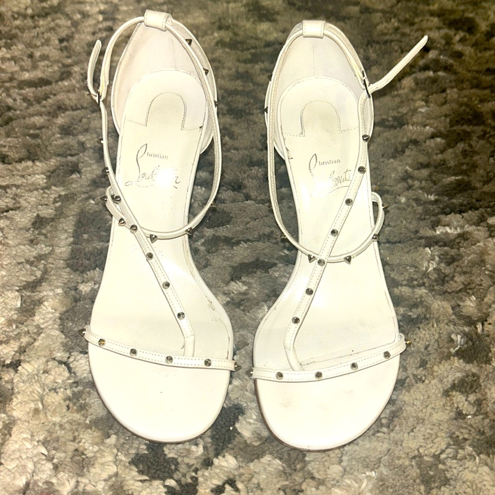 Christian Louboutin, white silver stud, sandal heels